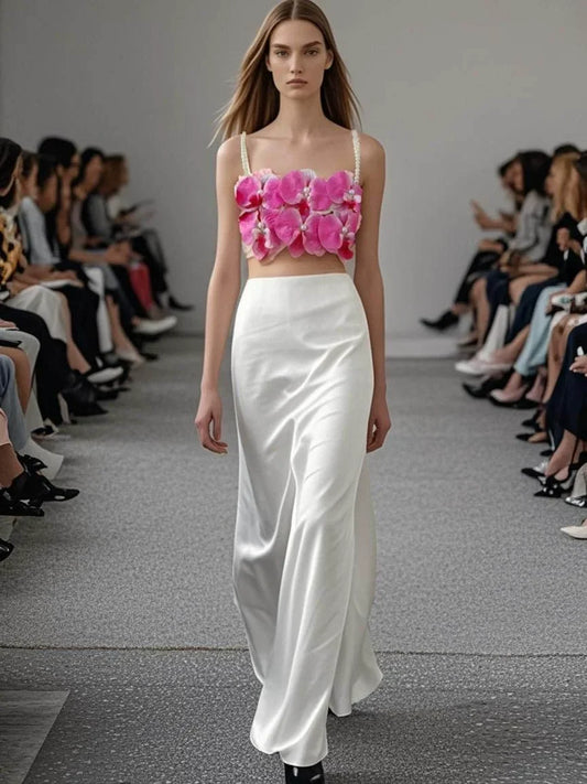 Sexy Pearl Flower Pearl Flower + Long Skirt Set Women Backless Wedding Holiday Party Lady Elegant Outfits Summer New