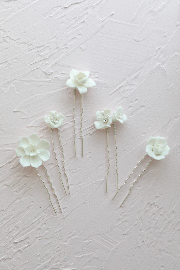 Wedding Accessories Silver Color Head Pieces Women Hair Pin Clip For Brides Girl Party Porcelain Flower Hairpin Bridal Jewelry silver color