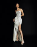 Black White Color Women Sexy Strapless Shinning Crystal Bodycon Long Bandage Dress Elegant Evening Party Celebrate Outfit WHITE