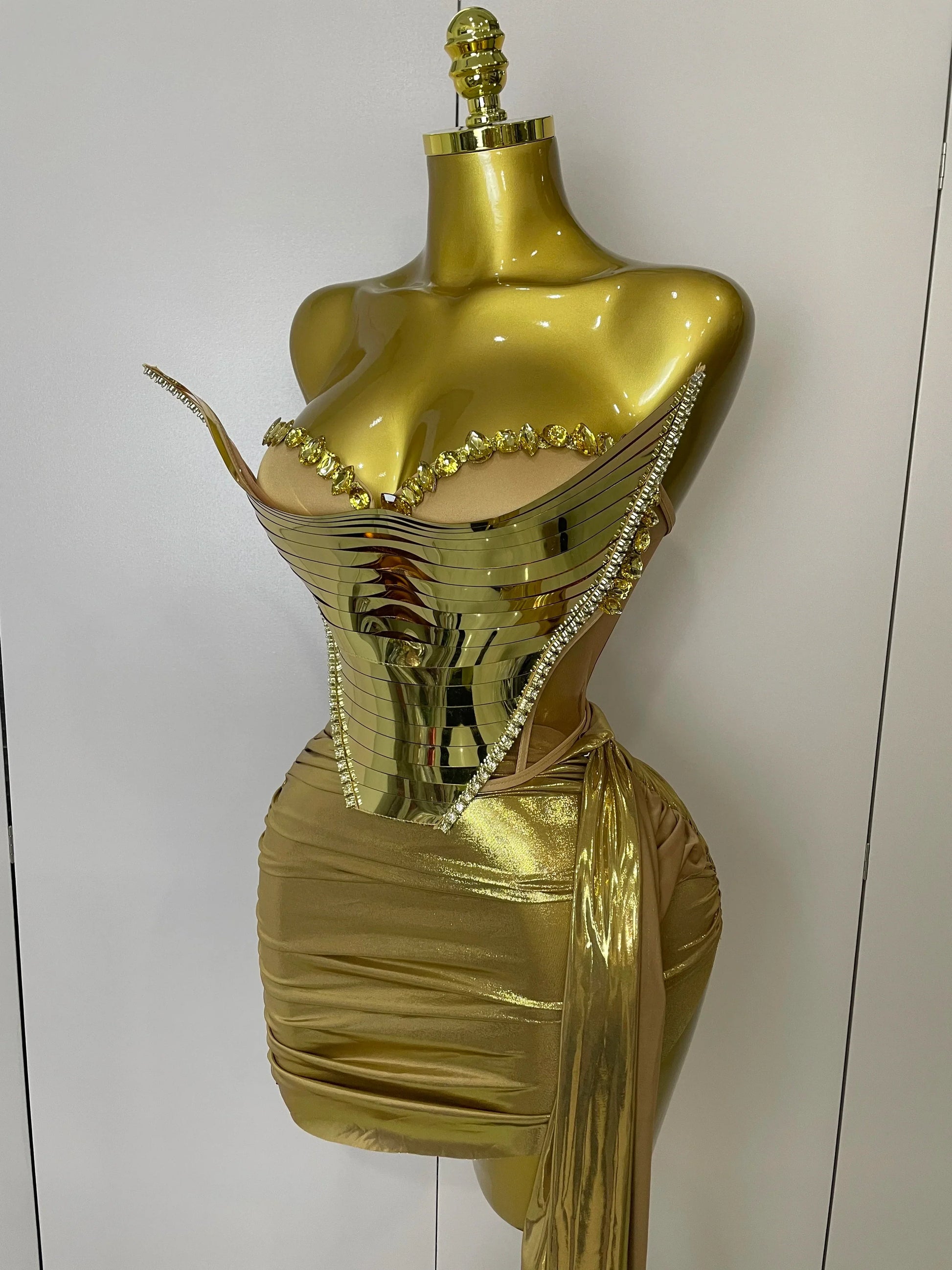 Sparkly Gold Sequin Sexy Top Two Pieces Set Women Celebrate Party Birthday NightClub Performance Dancer Show Stage Outfit