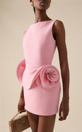 Summer Pink Color Women Sleeveless Sexy O-Neck Backless Bodycon Mini Dress Celebrate Girls' Birthday Party Outfit Vestido Pink