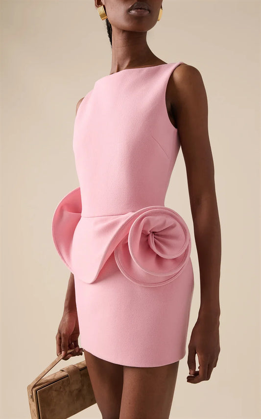 Summer Pink Color Women Sleeveless Sexy O-Neck Backless Bodycon Mini Dress Celebrate Girls' Birthday Party Outfit Vestido Pink