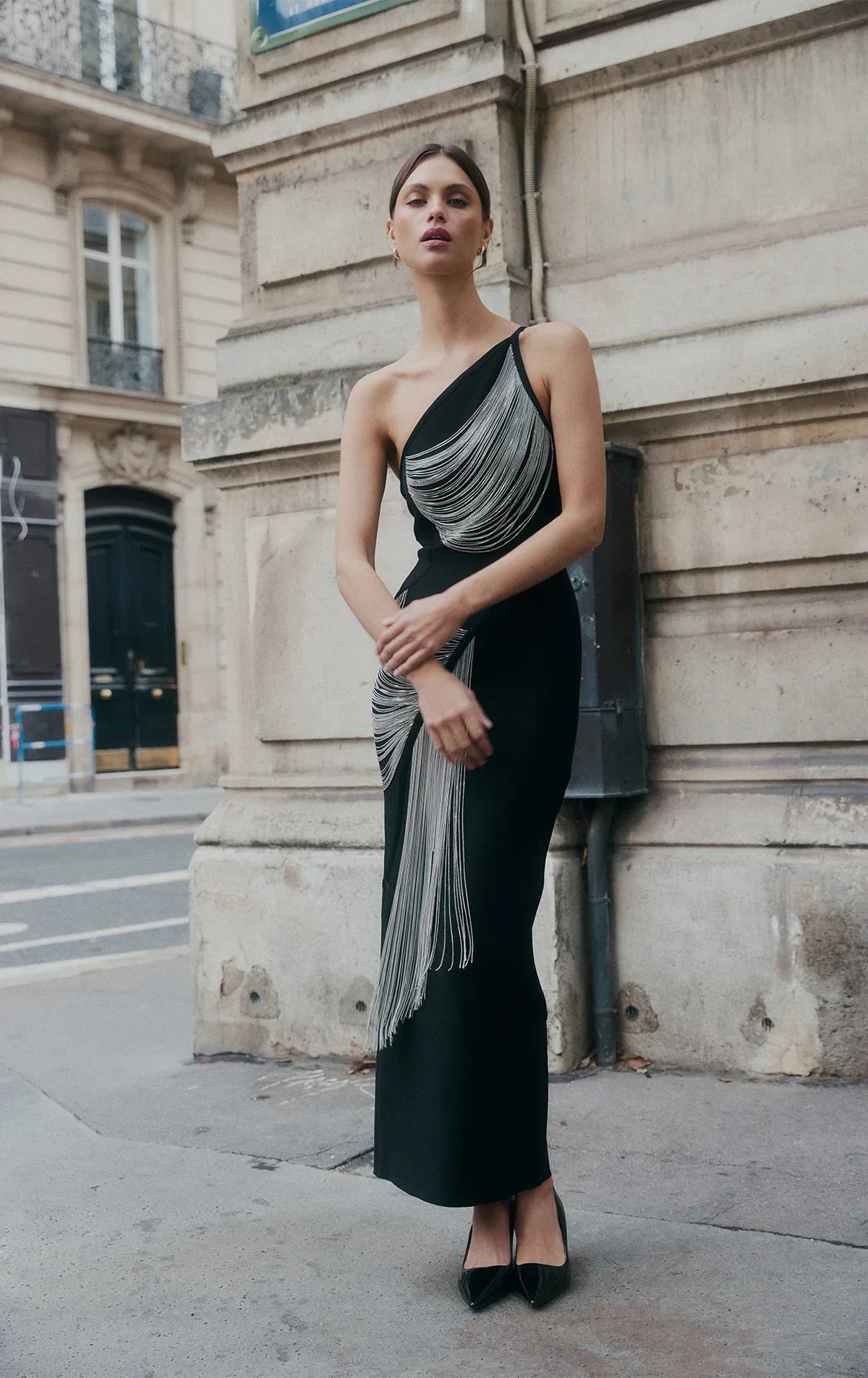 Arrival Women Sexy Halter Off the Shoulder Silver Tassels Bodycon Long Bandage Dress Evening Party Celebrate Cocktail Wear