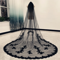 1 Layer Black Applique Wedding Veil Lace Cathedral Length Bridal Veil Black