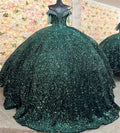 Shiny Green Sequin Quinceanera Dresses Charro Off Shoulders Tassle Beaded Vestidos De 15 Años Lace Up Birthday Party Customized
