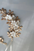 Wedding Hair Accessories Vintage Gold Color Headband Pearl Crystal Hairband Bride Porcelain Flower Leaf Headpiece Bridal Jewelry