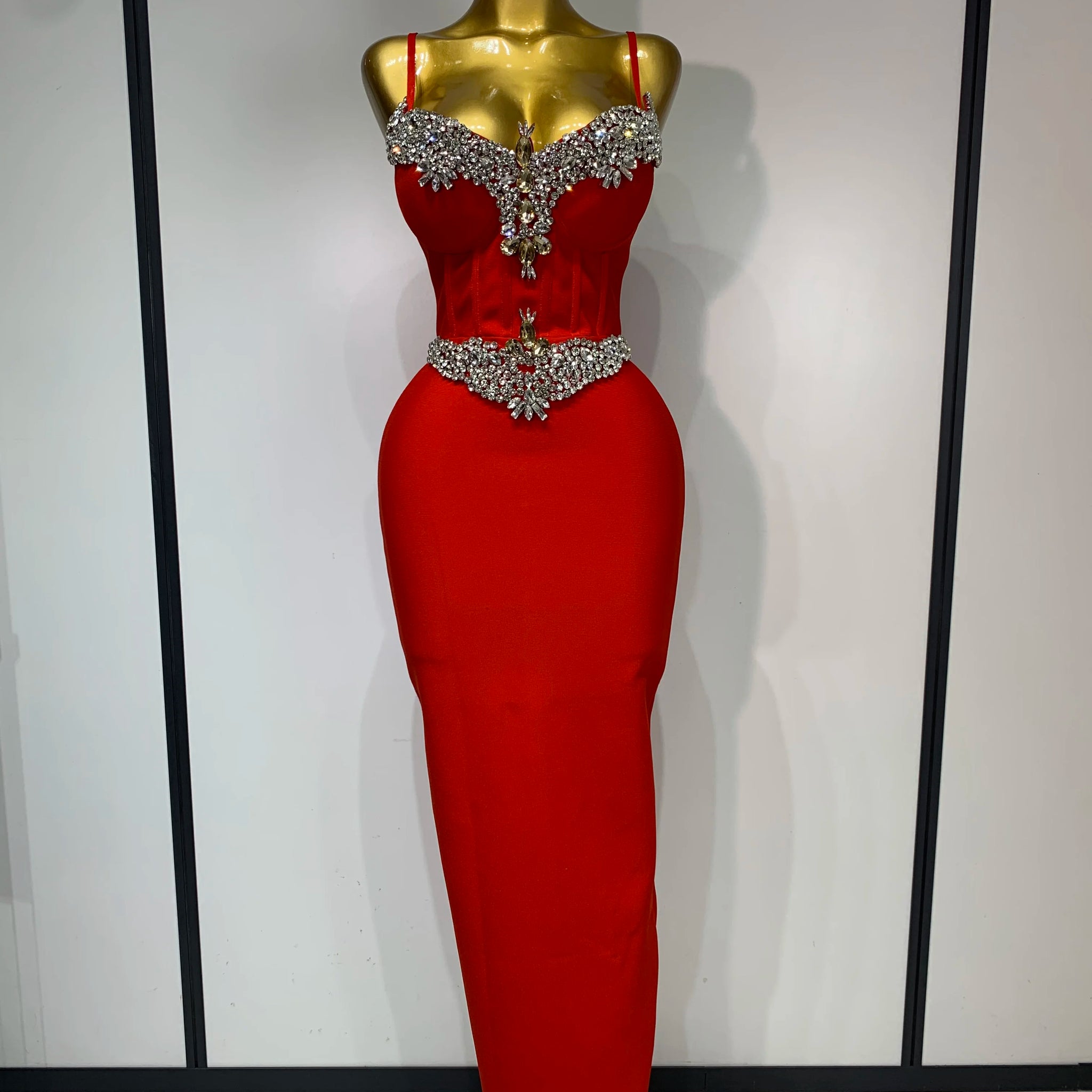 Women Bodycon Bandage Dress Wedding Sexy Backless Luxury Rhinestone Clothes Nightclub Evning Party Birthday Maxi Long Dresses Red