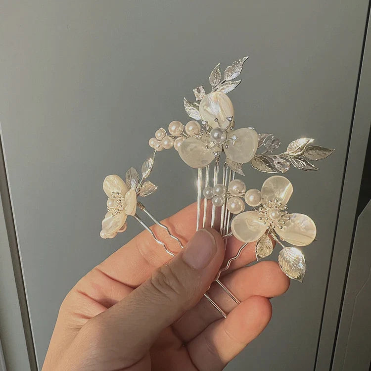 Wedding Accessories Flower Head Pieces Vintage Gold Silver Color Hair Pins Comb Bride Pearl Rhinestones Hairpins Bridal Jewelry