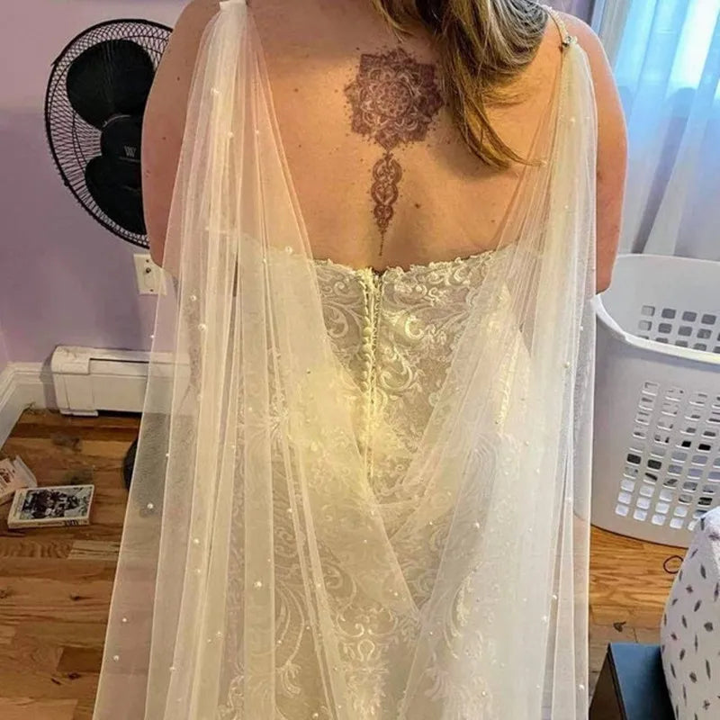 One Layer Shoulder Veil 250cm Pearl Bridal Veils Light Ivory