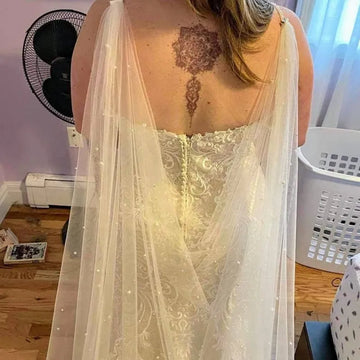 One Layer Shoulder Veil 250cm Pearl Bridal Veils Light Ivory