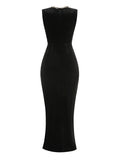 High Quality Black Color Women Sexy Sleeveless O-Neck Velvet Bodycon Long Maxi Dress Elegant Evening Party Cocktail Dress