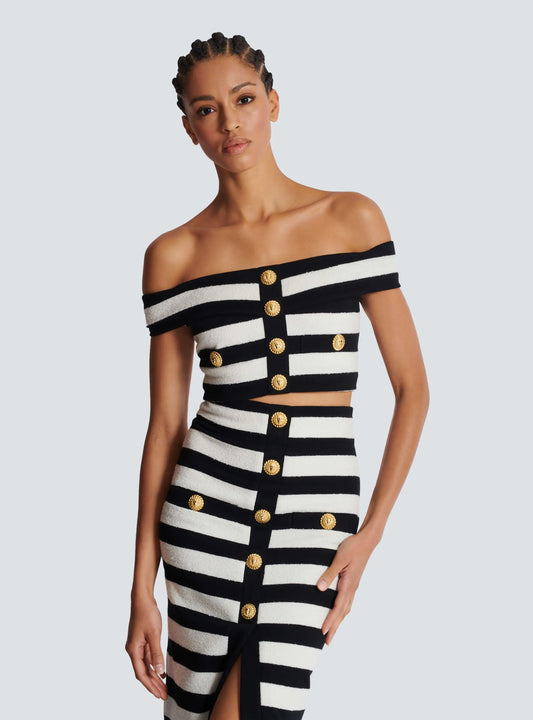 High Quality Women Sexy Slash Neck Striped 2 Pieces Bodycon Bandage Dress 2 Pieces Celebrate Evening Party Cocktail Dress black