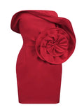 2024 Sexy Women 3D Flower Design Christmas Dress Strapless Sleeveless Bodycon Bareback Mini Dress Cocktail Evening Party Vestido Red