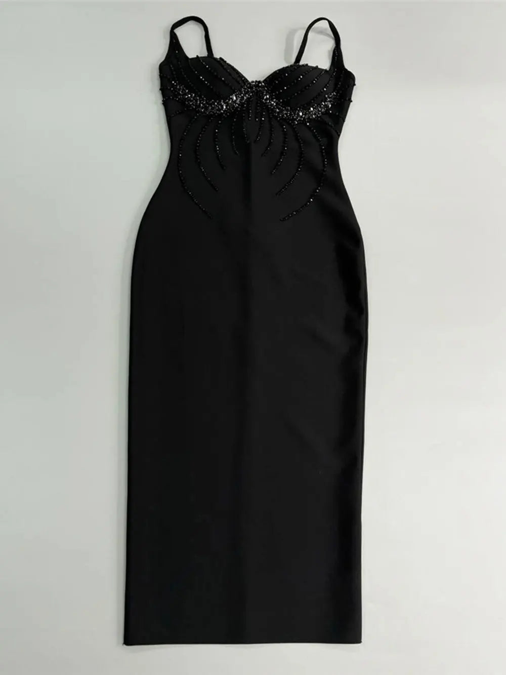 Sexy Women Three-Dimensional Rhinestone Design Bandage Dress Spaghetti Strap Sleeveless Bodycon Backless Midi Dress Vestido