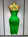 Women Sexy Sleeveless Backless Green Midi Bodycon Bandage Dress Celebrity Elegant Evening Club Party Luxury Birthday Dress