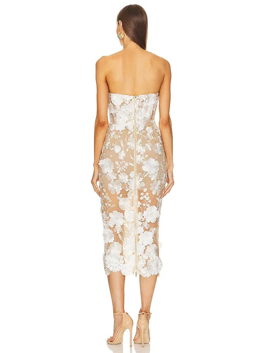 Sexy Women's Wear Heavy Industry Sequin Sheer Dress Strapless Sleeveless Bodycon Midi Dress Cocktail Evening Party Vestidos