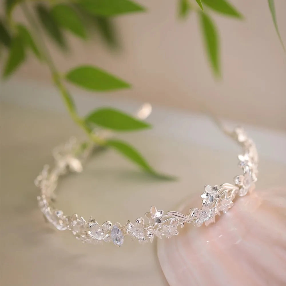 Flower Headband Hairband Silver Color Headpiece Bride Women Zircon Headwear Headdress Bridal Hair Jewelry Wedding Accessories