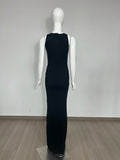 Black Color Women Sleeveless Sexy Keyhole Sparkly Diamond Bodycon Long Dress Fashion Elegant Evening Party Outfit Dress