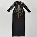 Top Quality Women Long Sleeve Sexy Shinning Golden Rhinestones Bodycon Long Bandage Dress Celebrate Nightclub Party Outfit