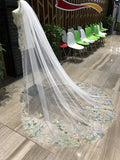 Colorful Flower Wedding Veil Hand Made Lace Bridal Veil Perfect for Outdoor, Garden, or Themed Ceremonies.