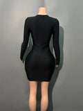 Black Color Women Long Sleeve Pearl Beading Bodycon Mini Bandage Dress Nightclub Party Celebrate Birthday Vacation Outfit