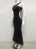Shining Diamond Women Long Dresses Fashion One Shoulder Sleeveless Bandage Vestidos Female Bodycon Evening Cocktail Party Gowns