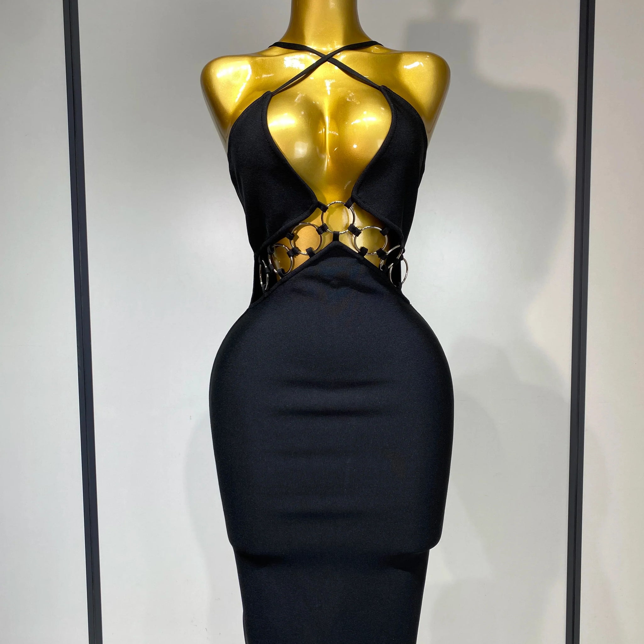 High Quality Women Sexy Backless Bodycon Bandage Dress Nightclub Party Evening Dress Luxury Birthday Cut Out Black Dresses black