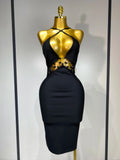 High Quality Women Sexy Backless Bodycon Bandage Dress Nightclub Party Evening Dress Luxury Birthday Cut Out Black Dresses black