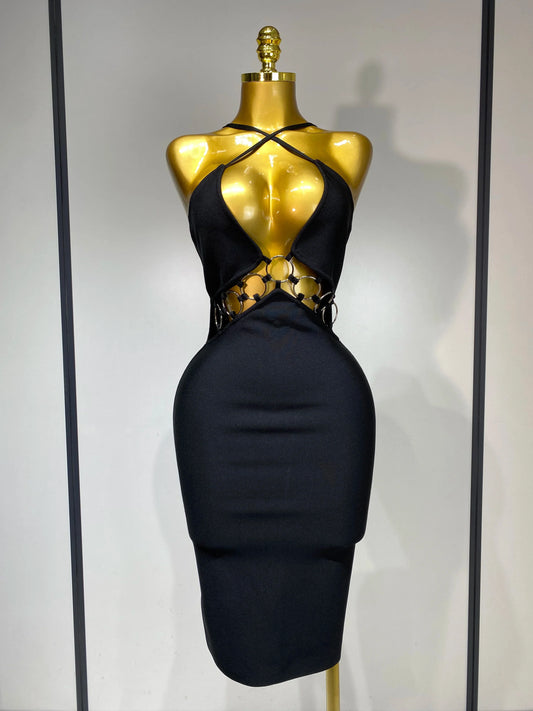 High Quality Women Sexy Backless Bodycon Bandage Dress Nightclub Party Evening Dress Luxury Birthday Cut Out Black Dresses black
