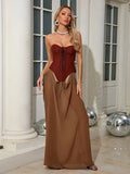 Vintage Off Shoulder Sleeveless Long Dresses Sexy Women Sheath Lace Up Patchwork Long Dress Elegant Summer For Vestidos