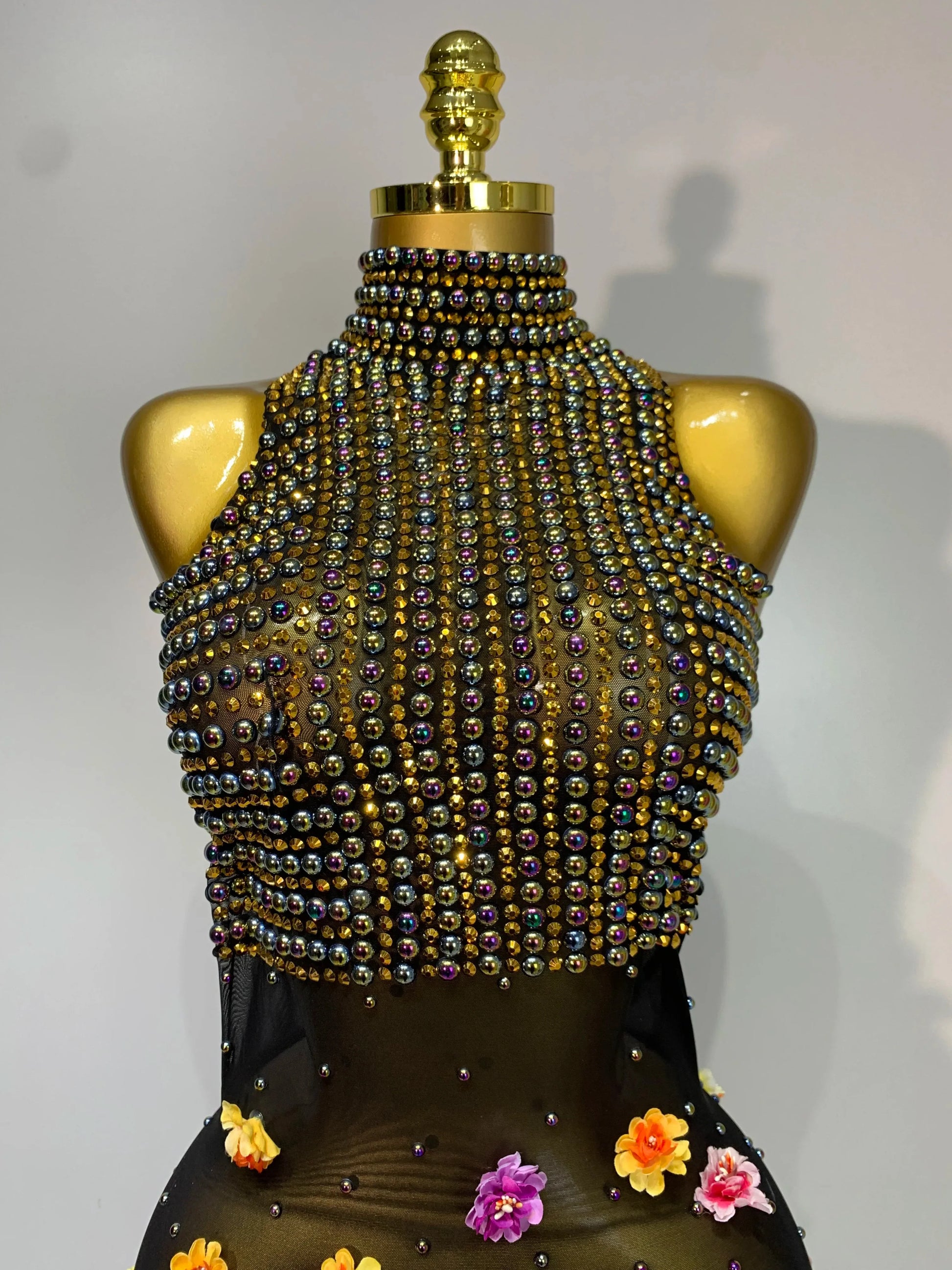 See Through Rhinestone Luxury Rhinestones Flowers Sexy See Through Long Dress Elegant Evening