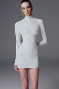Spring Women Long Sleeve Sexy Lace Bodycon Mini Dress Elegant Evening Party Runway Fashion Birthday Cocktail Outfit WHITE