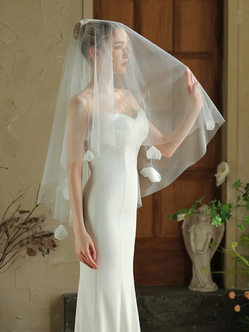 White Bridal Veil Flower Lace Wedding Veils For Brides Evening Dinner Party Dress Women Girl Gifts Hair Accessories Jewelry a