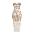 Red White Color Women Sexy Strapless Embroidery Bodycon Midi Dress Celebrate Nightclub Party Evening Birthday Dress Wholesale