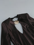 Elegant Solid Women Long Sleeved Floor Length Dress Sexy Party Backless Slim Female Maxi Dresses Summer Chic Lady Robe