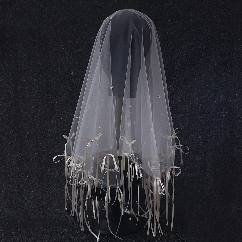 Short Bridal Veil Bowknot Flower Wedding Veils For Evening Dinner Party Dress Women Gift Hair Accessories Brides Jewelry b