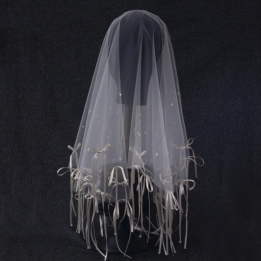 Short Bridal Veil Bowknot Flower Wedding Veils For Evening Dinner Party Dress Women Gift Hair Accessories Brides Jewelry b