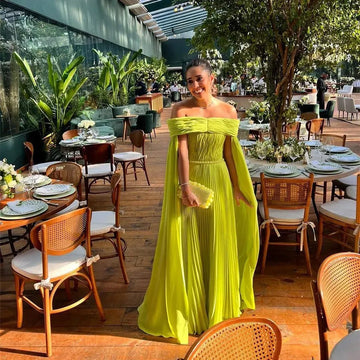 Vintage Turquoise Ruched A-Line Floor-Length Prom Dress with Boat Neck and Long Cape Sleeves As Picture