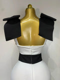 Women Sexy Bow Tie Black White Patchwork Bodycon Bandage Dress Celebrity Elegant Evening Club Party Birthday Dresses