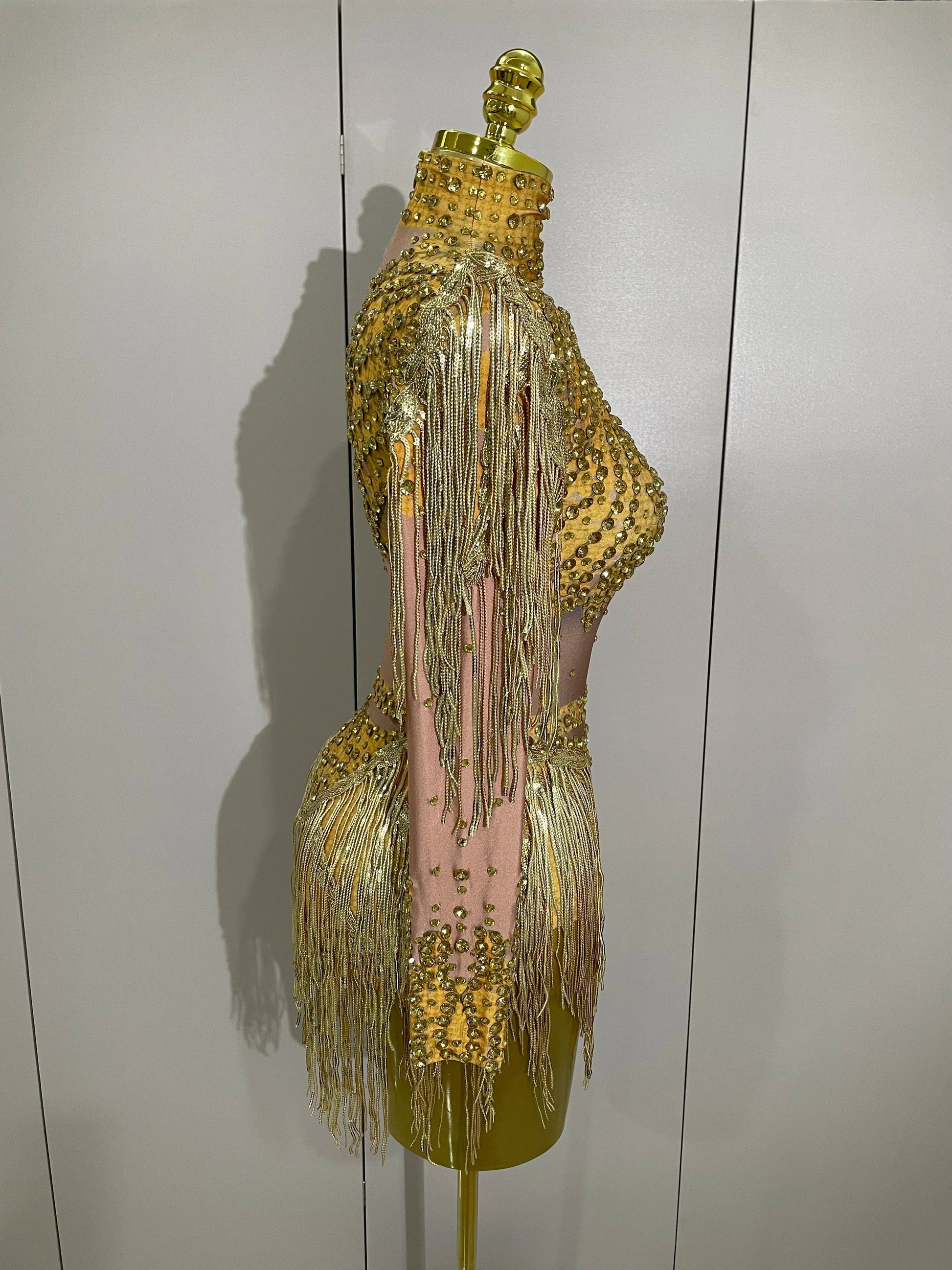 Sparkly Rhinestone Sequin Tassel Stretch Bodysuits Women Birthday Party Nightclub Dj Stage Performance Costume