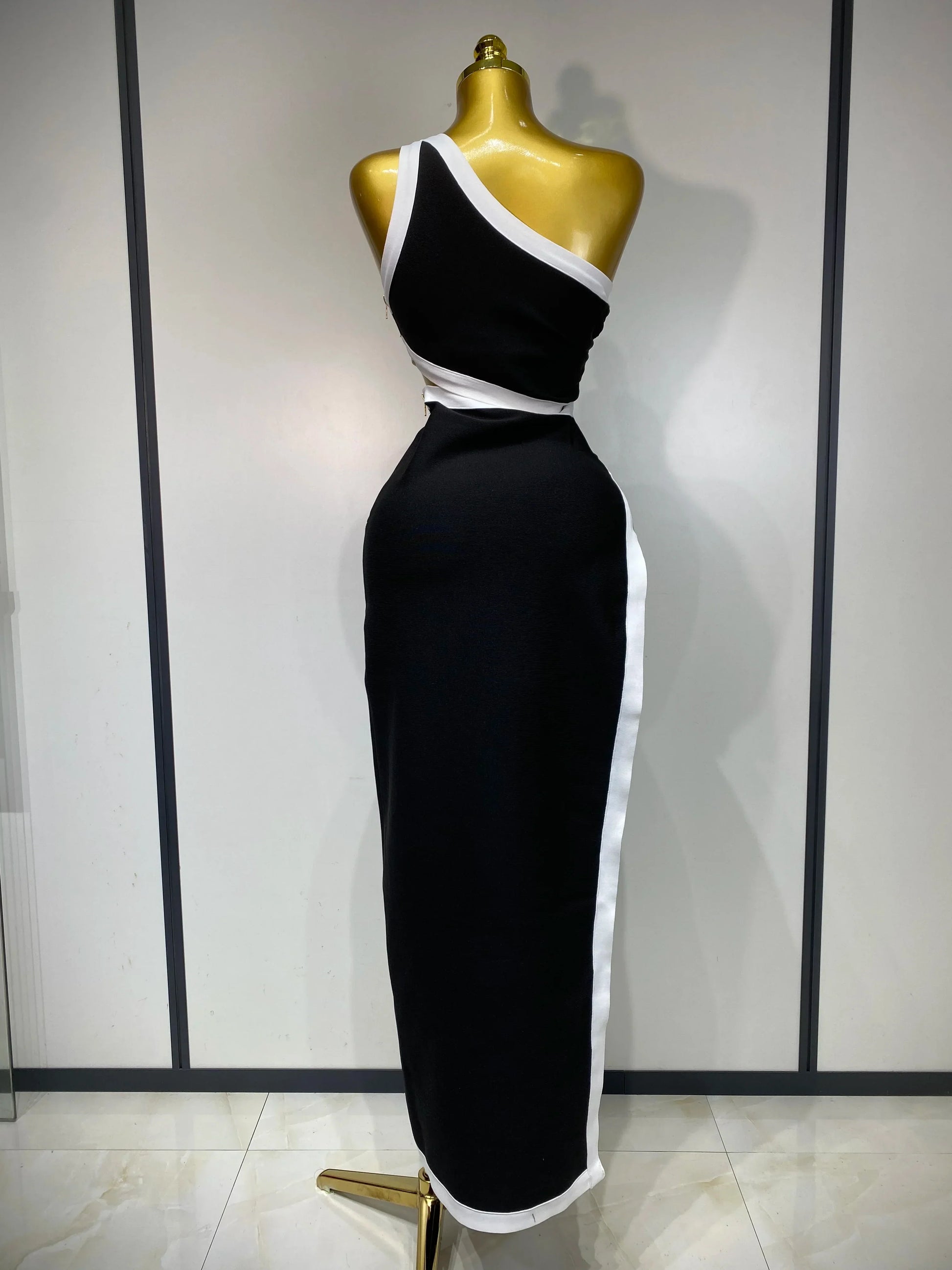 Women Celebrity Sexy One Shoulder Cut Out Split Maxi Long Bodycon Bandage Dress Elegant Evening Club Birthday Party Dress