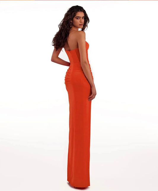 2023 Summer Women Sexy Strapless Bodycon Mid-calf Bodycon High Split Dress Fashion Wedding Mermaid Celebrate Party Dress