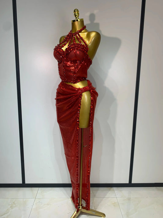 Sexy Backless Shiny Diamond Two Piece Set Women Elegant Evening Party Luxury Birthday Nightclub Singer Stage costume