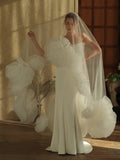 Luxury Long Bridal Veil Rose Flower Lace Wedding Veils For Evening Party Dress Women Girl Hair Accessories Brides Jewelry a