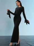 2024 New Elegant Women's Long Bandaged Dress O-neck Long Sleeve Bodycon Dress Cocktail Evening Party Christmas Vestidos
