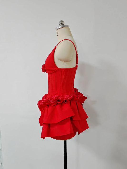 Red Color Women Sleeveless Florals Sexy V-Neck Bodycon Mini Bandage Dress Nightclub Party Celebrate Christmas Wedding Outfit