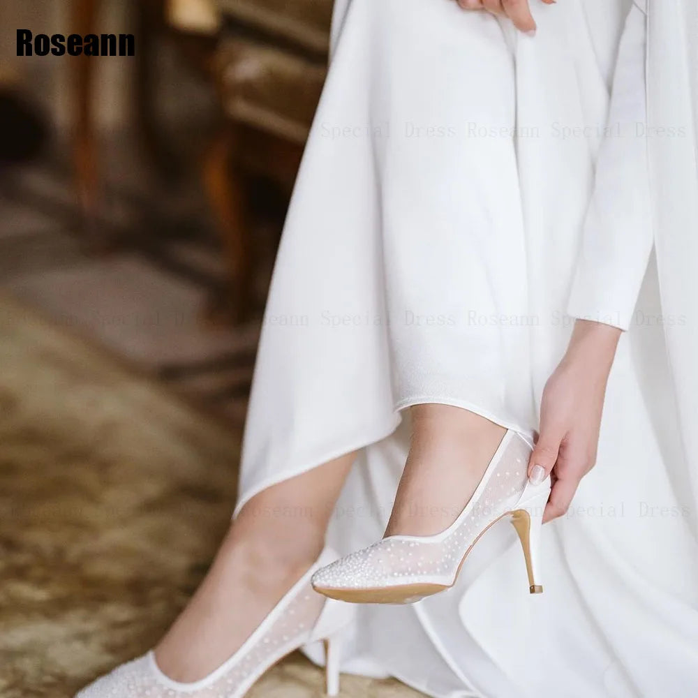 Customized Muslim New A-line Wedding Dresses Applique Paillette Vertically Draped Pleat Bride Dress Brush Train robe de mariée