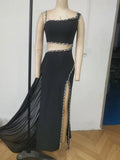 Sexy Women's Light Luxury Water Diamond Waist Long Bandage Dress Sleeveless Bodycon Maxi Dress Evening Club Party Vestidos black