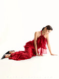 Women Gauze Perspective Irregular Elegant Long Party Dress Ruffles Sleeveless Fashion Tide Summer 2025