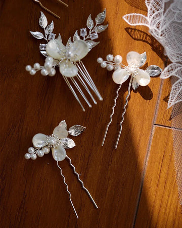 Wedding Accessories Flower Head Pieces Vintage Gold Silver Color Hair Pins Comb Bride Pearl Rhinestones Hairpins Bridal Jewelry silver color
